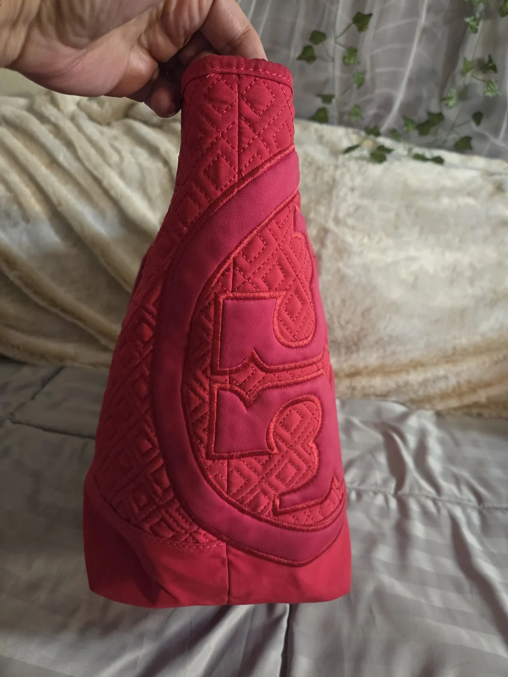 Tory Burch Quilted Logo Tote in Hot Pink/Cerise